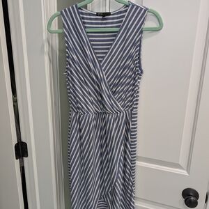 Gibson Blue and White Striped Wrap Midi Dress